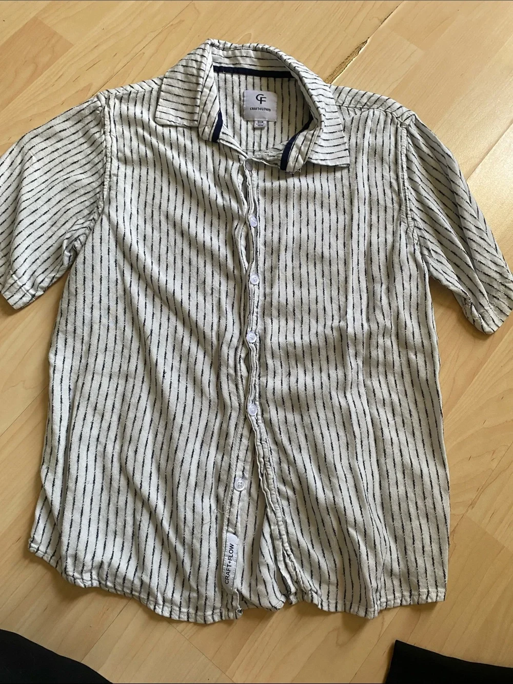 IC COLLECTION Boys Short-Sleeve Striped Button-Up Shirt in White & Black
